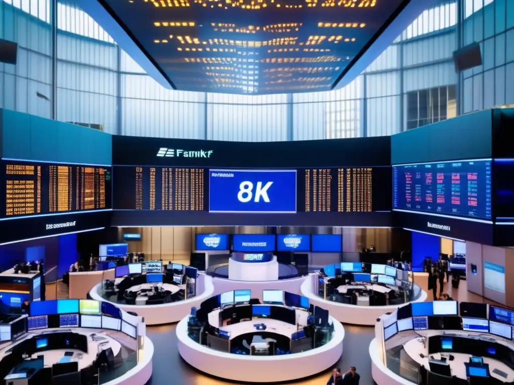 Bolsa de Frankfurt: actividad y vibrante trading Imagen de la Bolsa de Frankfurt, símbolo de crecimiento e inversión