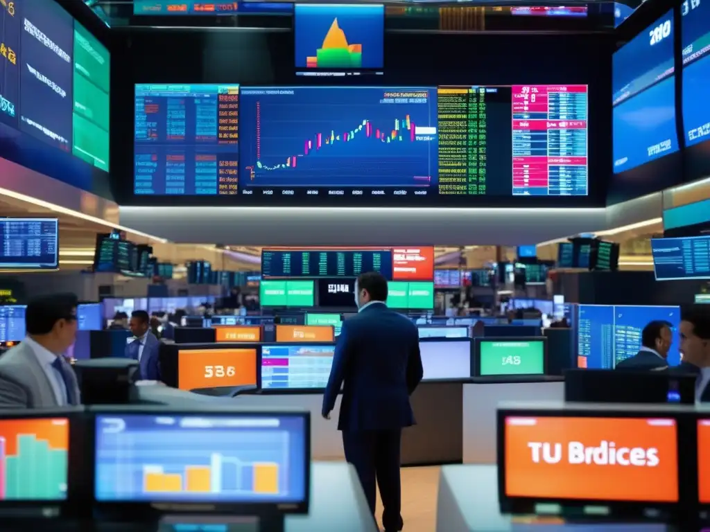 Piso de bolsa moderno y dinámico Imagen de la bolsa de valores: Indicadores bursátiles confiables para inversores