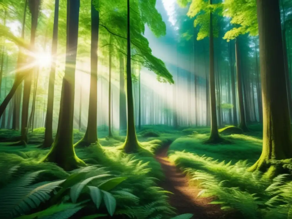 Bosque verde exuberante con luz solar filtrada Imagen de bosque verde con luz filtrada - Bonos verdes genuinos inversiones
