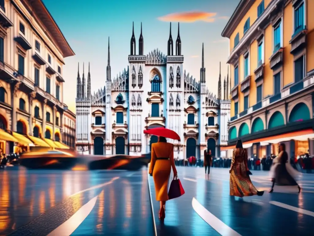 Moda italiana en las calles de Milán Imagen de las bulliciosas calles de Milán, Italia, con la moda italiana en su máximo esplendor