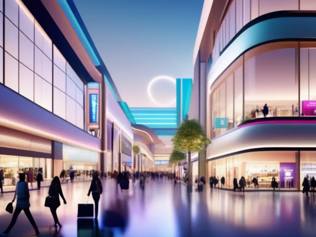 Centro comercial moderno y animado Imagen 8k mostrando un centro comercial con tiendas y clientes - Propiedad comercial ideal ubicación