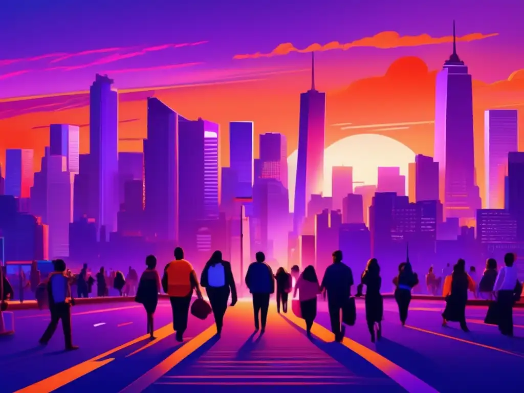 Ciudad en movimiento: Cambio social y diversidad Imagen de ciudad al atardecer con movimiento social - Estrategias de inversión en movimientos sociales