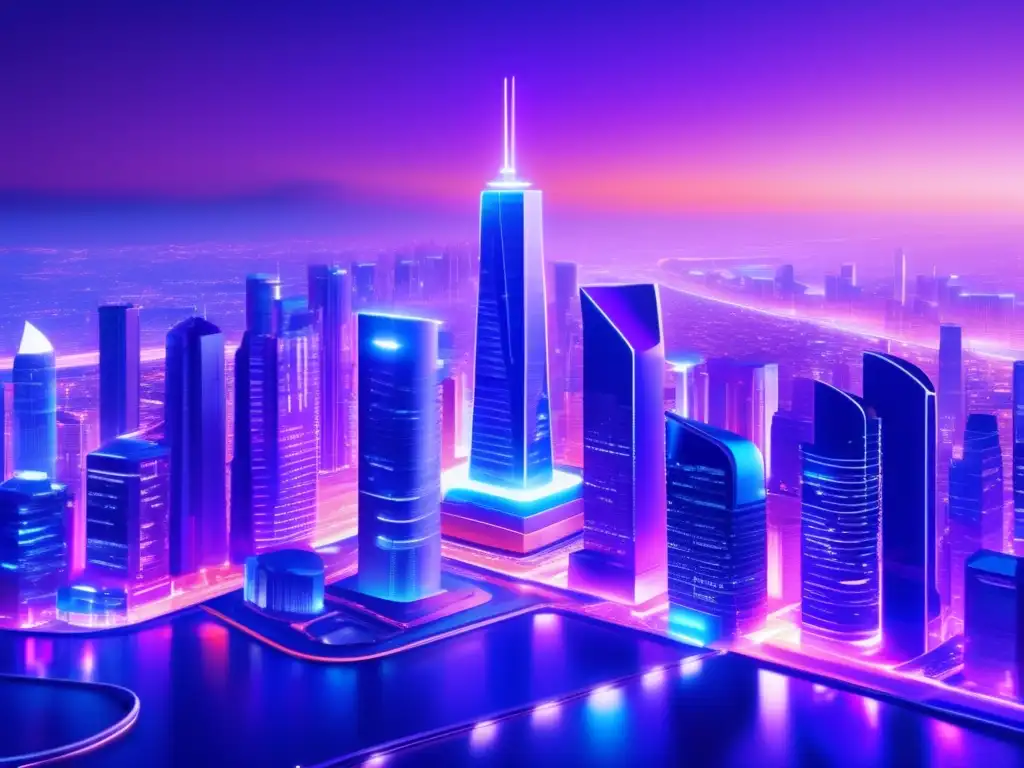 Futuro urbano: IA y crowdfunding Imagen de ciudad futurista con IA en crowdfunding y financiación colectiva