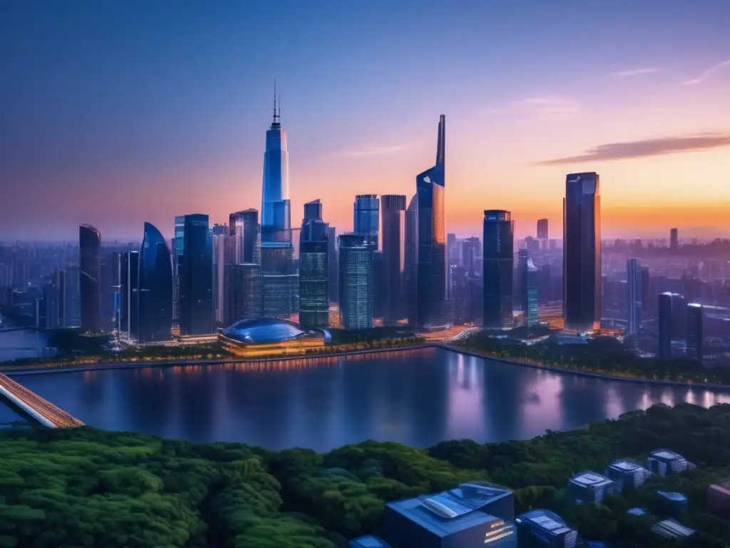 Ciudad moderna al atardecer, imagen 8k Imagen de ciudad moderna al atardecer: Inversiones en REITs para proteger contra la inflación