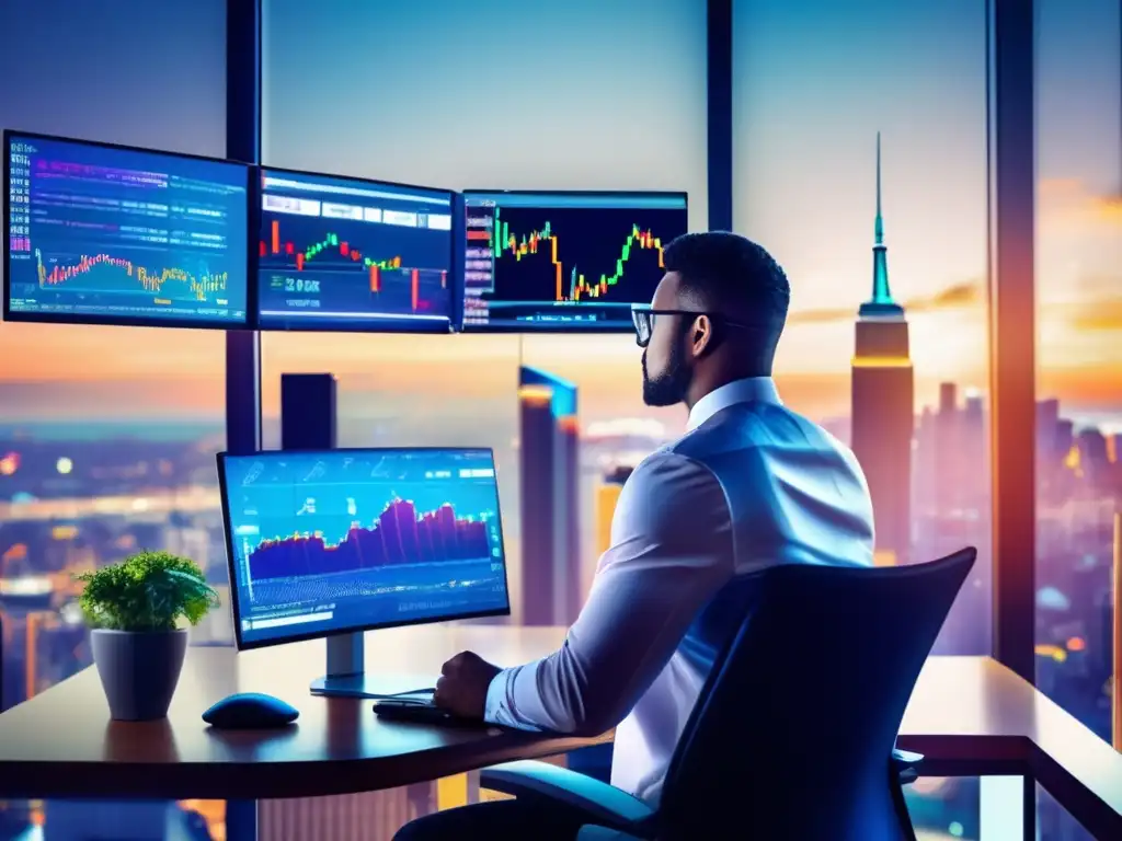 Trader analizando gráficos en oficina moderna Imagen de day trading: Estrategias para day traders