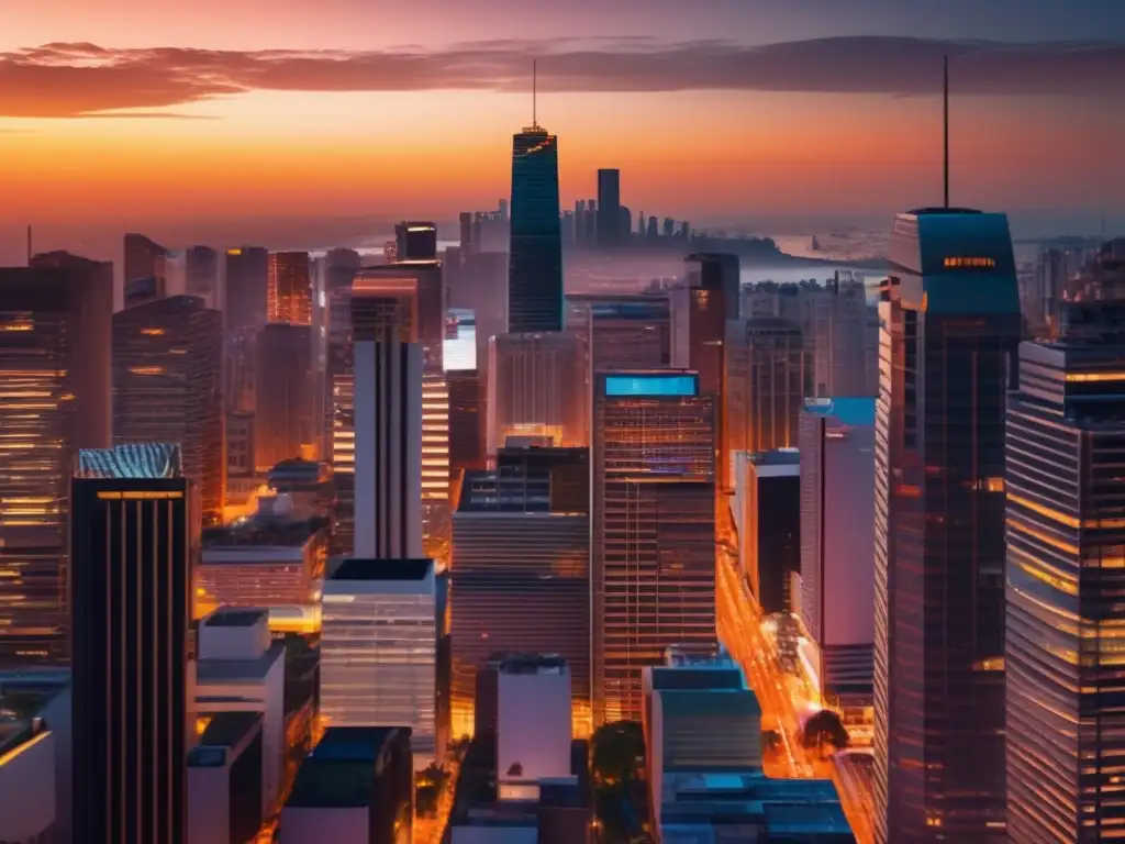 Distrito financiero latinoamericano al atardecer Imagen 8k de distrito financiero en ciudad latinoamericana al atardecer