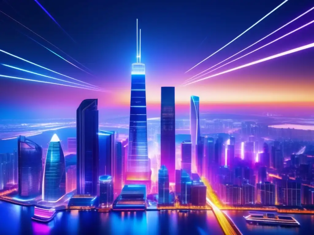 Global diversificación en la ciudad Imagen 8k de diversificación global con rascacielos y conexiones brillantes