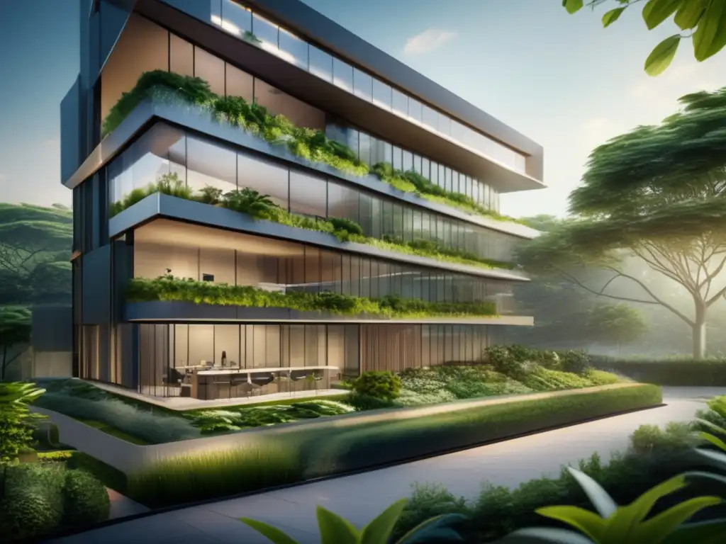 Edificio sustentable y moderno con certificaciones de sostenibilidad Imagen: Edificio de oficinas sostenible con certificaciones de sostenibilidad empresarial