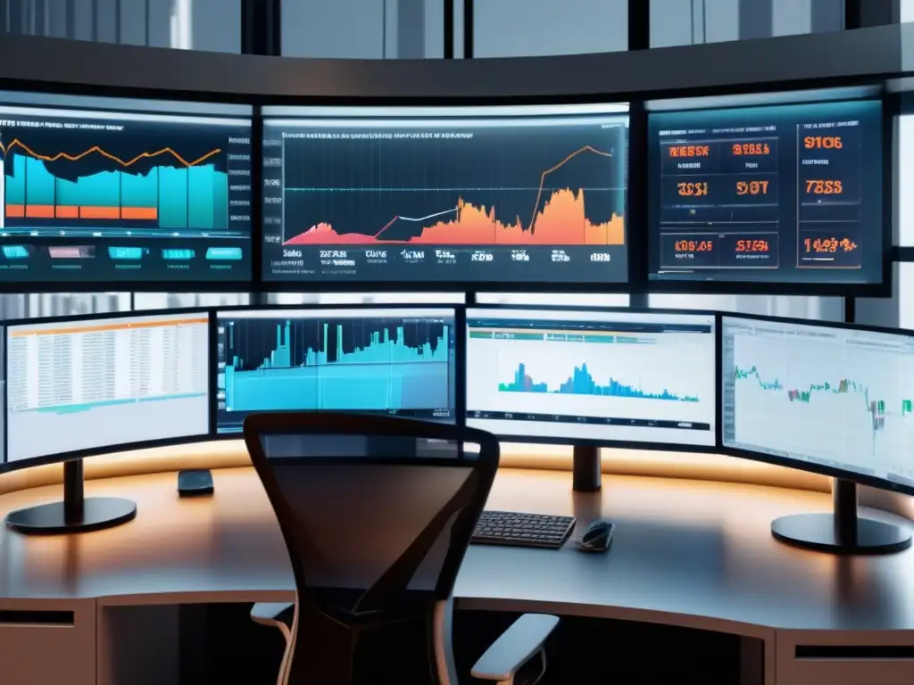 Escritorio de trading moderno con pantallas de datos en tiempo real Imagen de escritorio de trading con pantallas de datos en tiempo real - Estrategias de trading con gaps