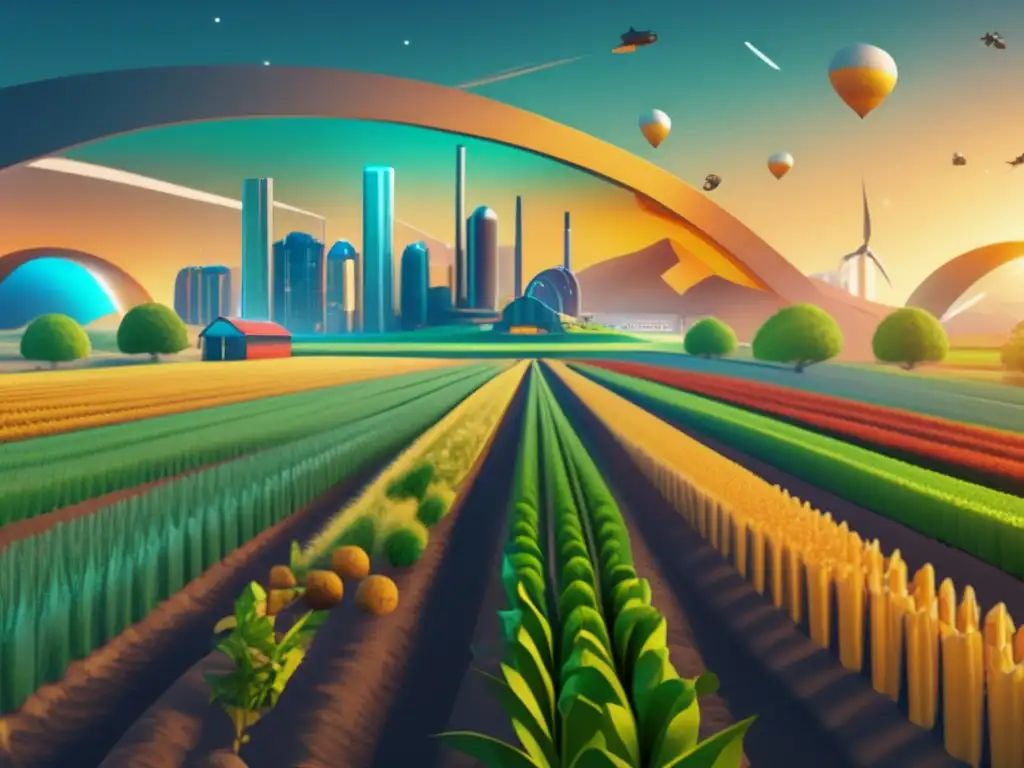 Futuro de la agricultura digital- Imagen: Estrategias Yield Farming para principiantes en escenario futurista de gran detalle