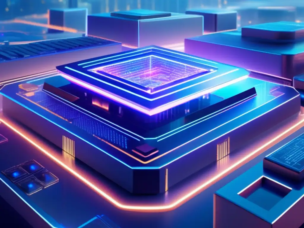 Imagen de fortaleza digital futurista rodeada de medidas avanzadas de seguridad