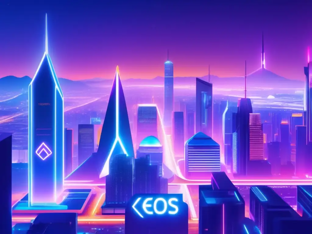 Futurista ciudad nocturna con tecnología avanzada Imagen 8k de una futurista ciudad nocturna con luces neón, mostrando las mejores plataformas de contratos inteligentes y su competencia