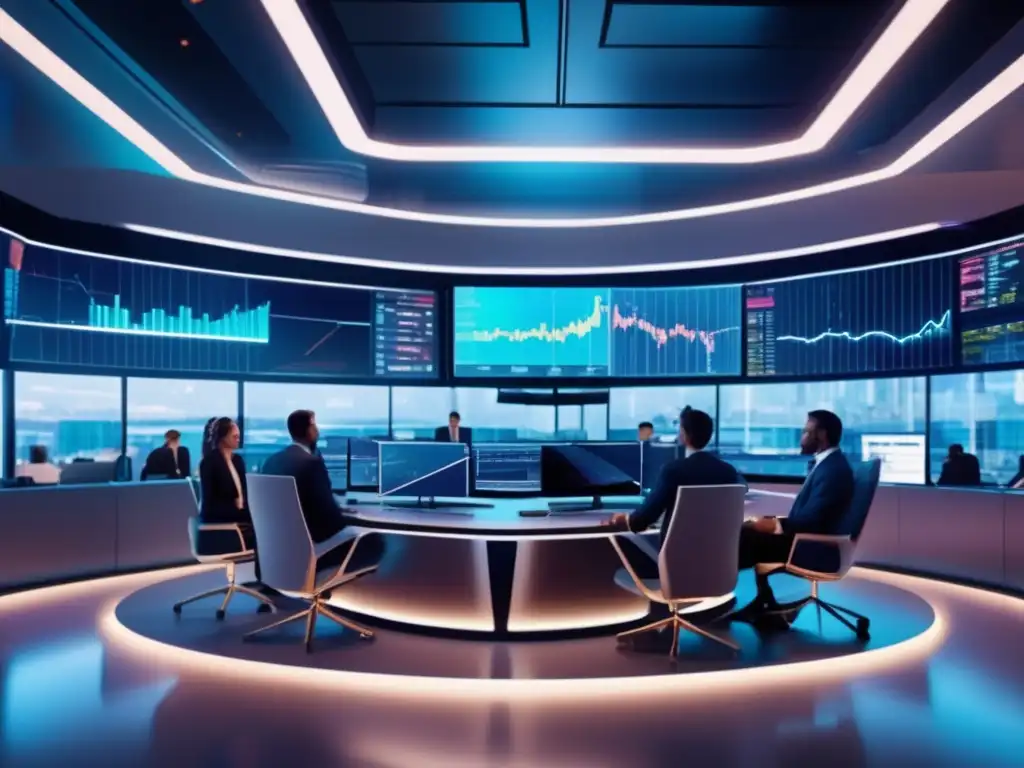 Trading futurista: energía y profesionalismo Imagen: Futuro trading floor con ventajas competitivas de Plus500