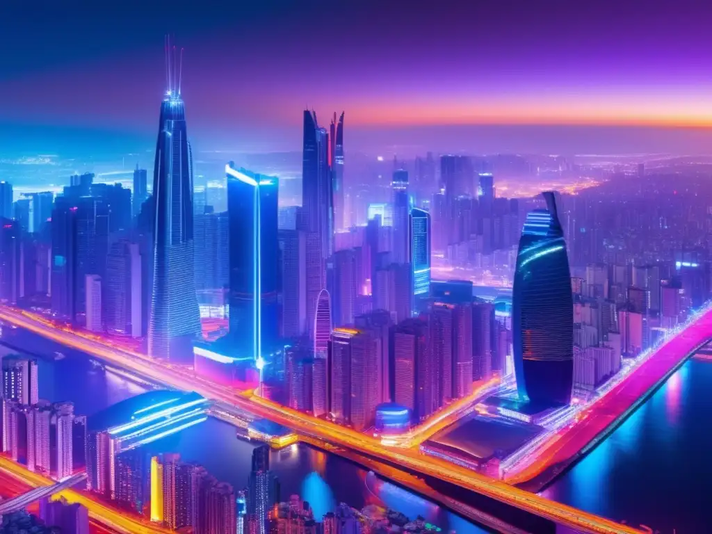 Ciudad futurista nocturna: Planificación Fiscal para Day Traders Imagen impactante de una ciudad futurista nocturna para