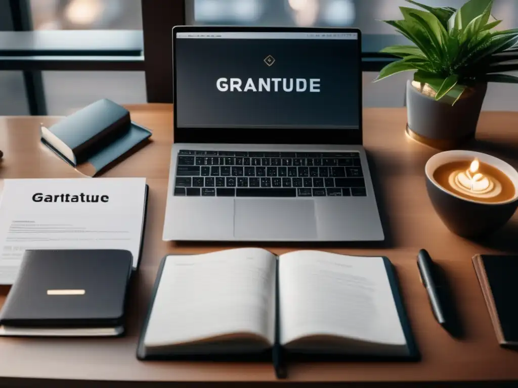 Oficina moderna con agradecimiento y éxito Imagen: Oficina moderna con escritorio elegante y notas de gratitud