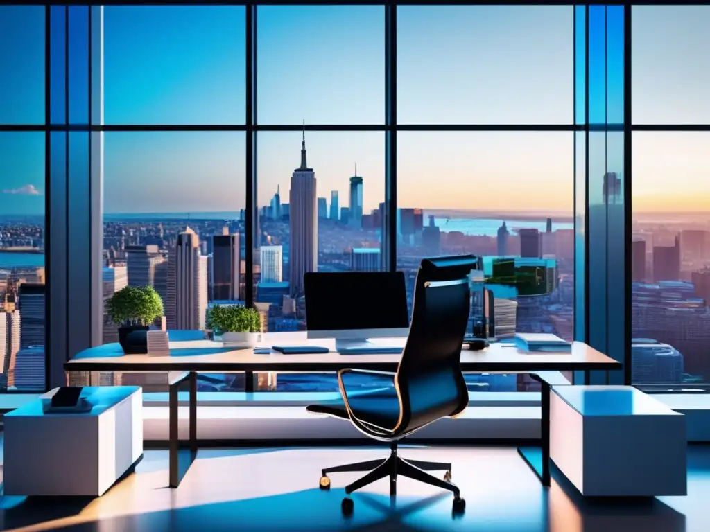 Oficina moderna con vista a la ciudad Imagen: Oficina moderna y luminosa con vista a la ciudad - Inversión Pasiva para retiro financiero