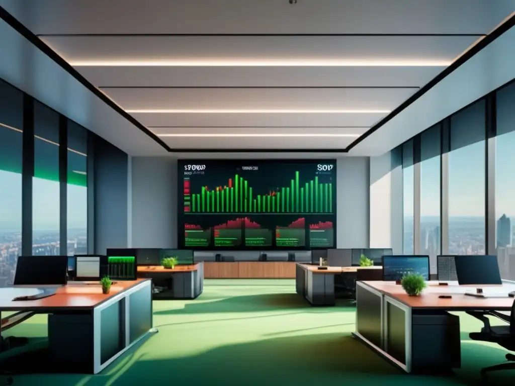 Oficina moderna con profesionales analizando el S&P 500 Imagen de oficina moderna con profesionales en análisis futuro cartera inversión