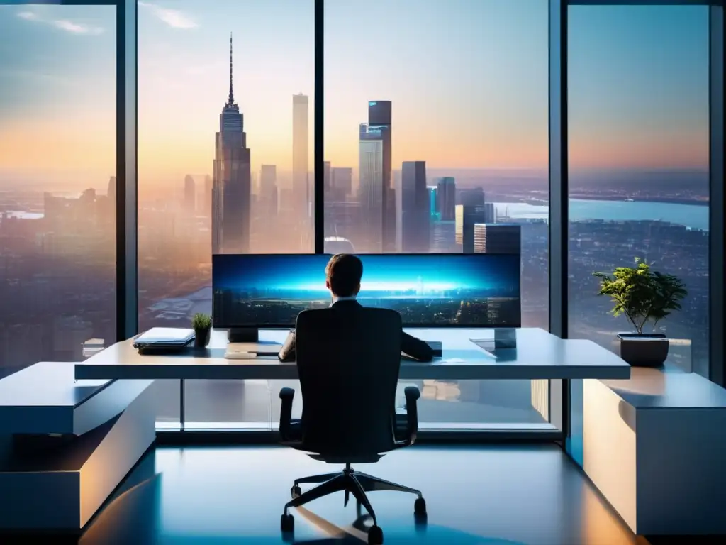 Oficina moderna con vista panorámica Imagen de oficina moderna con vista a una ciudad impresionante