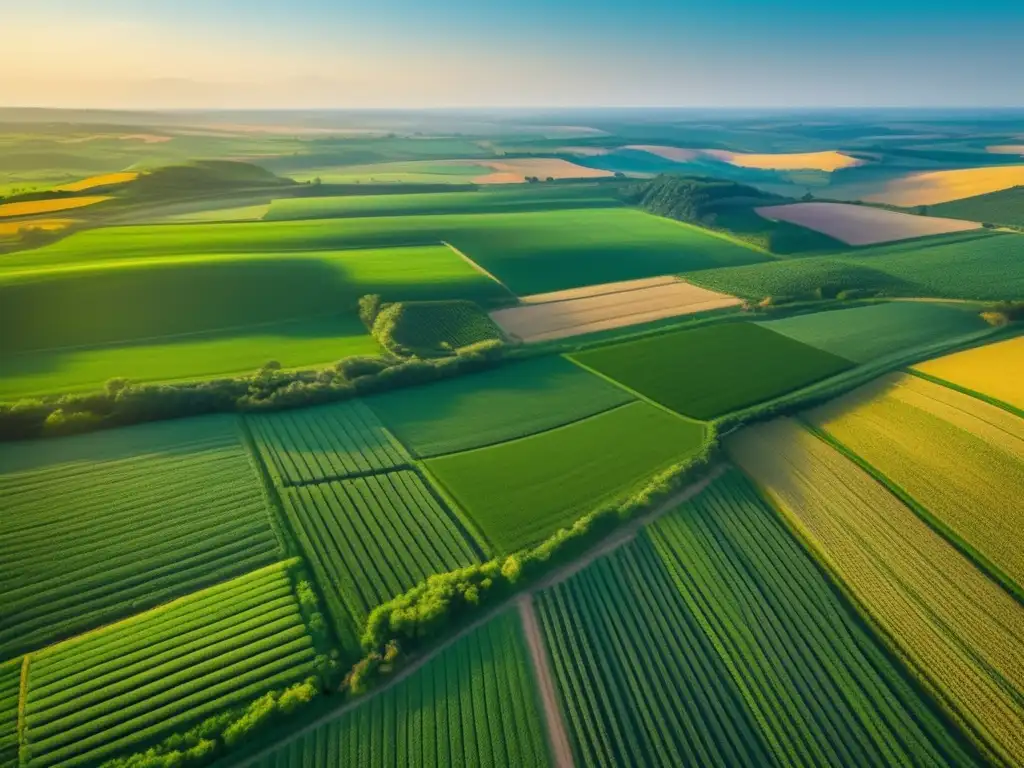 Paisaje sostenible: campo verde y energía renovable Imagen de paisaje verde con energía renovable y agricultura sostenible - Crowdfunding proyectos sociales impacto
