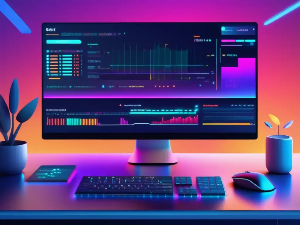 Pantalla de código y gráficos optimizados Imagen de pantalla de código de trading con gráficos y diseño futurista - Actualización algoritmos trading ganancias