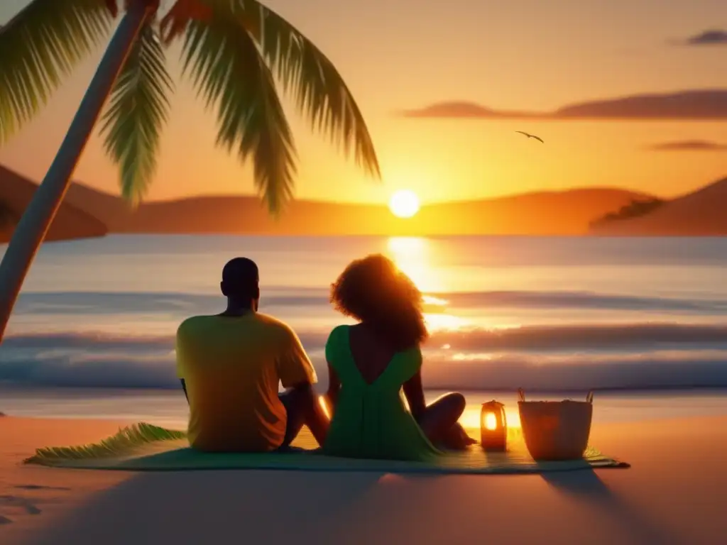 Playa al atardecer con pareja y velero Imagen: Playa al atardecer con inversión pasiva para retiro financiero