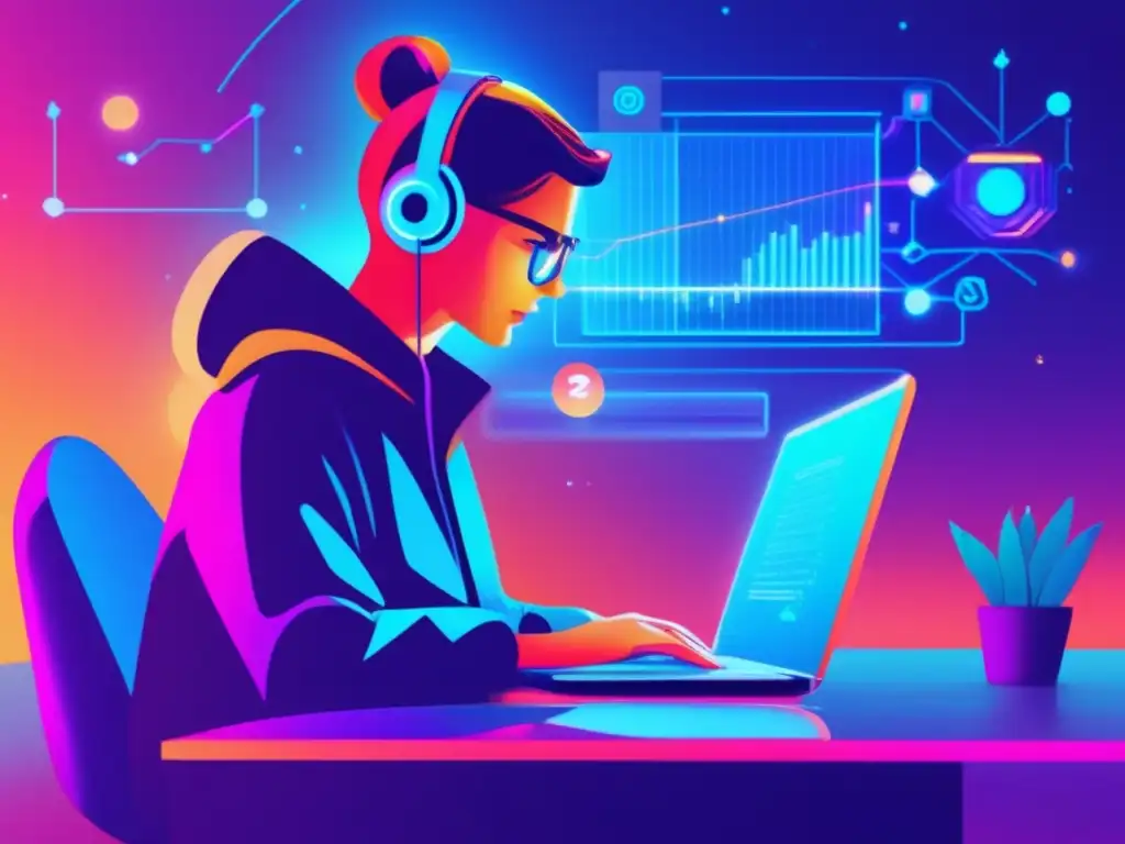 Persona investigando el ecosistema DeFi Imagen profesional y sofisticada: Beneficios de invertir en DeFi