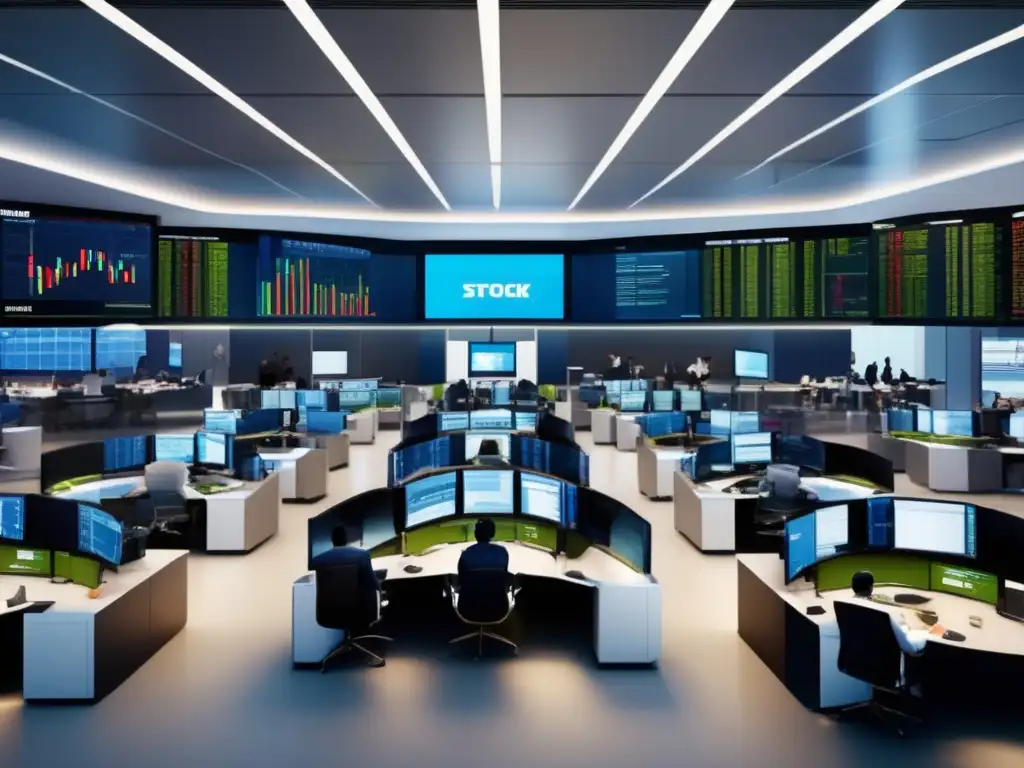 Floor de trading de bolsa Imagen de alta resolución de una sala de operaciones de bolsa con actividad intensa