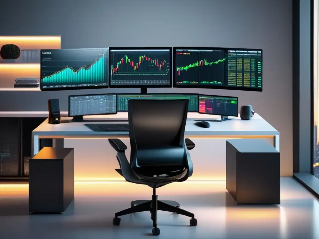 Trading desk de alta tecnología con Fibonacci y gráficos Imagen: Trading desk avanzado con estrategias Fibonacci