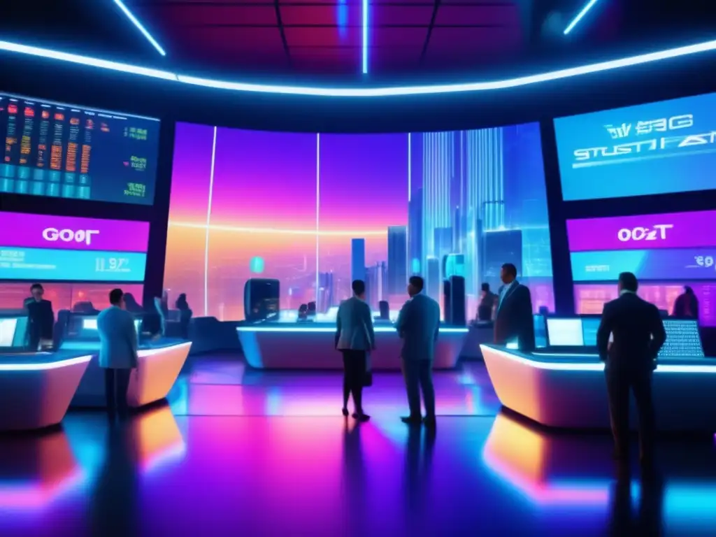 Futuro trading floor con tecnología avanzada Imagen de trading futurista con herramientas análisis técnico mercado