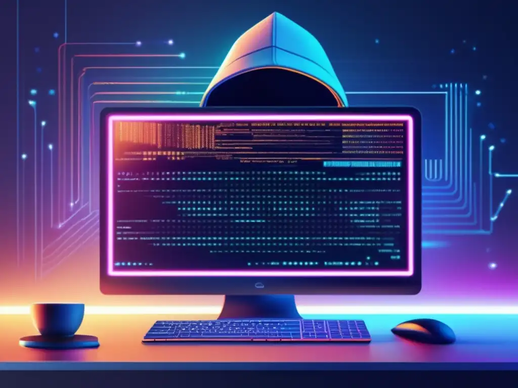 Imagen de hacker en pantalla de computadora Imagen ultradetallada: Protege tus finanzas de hackers