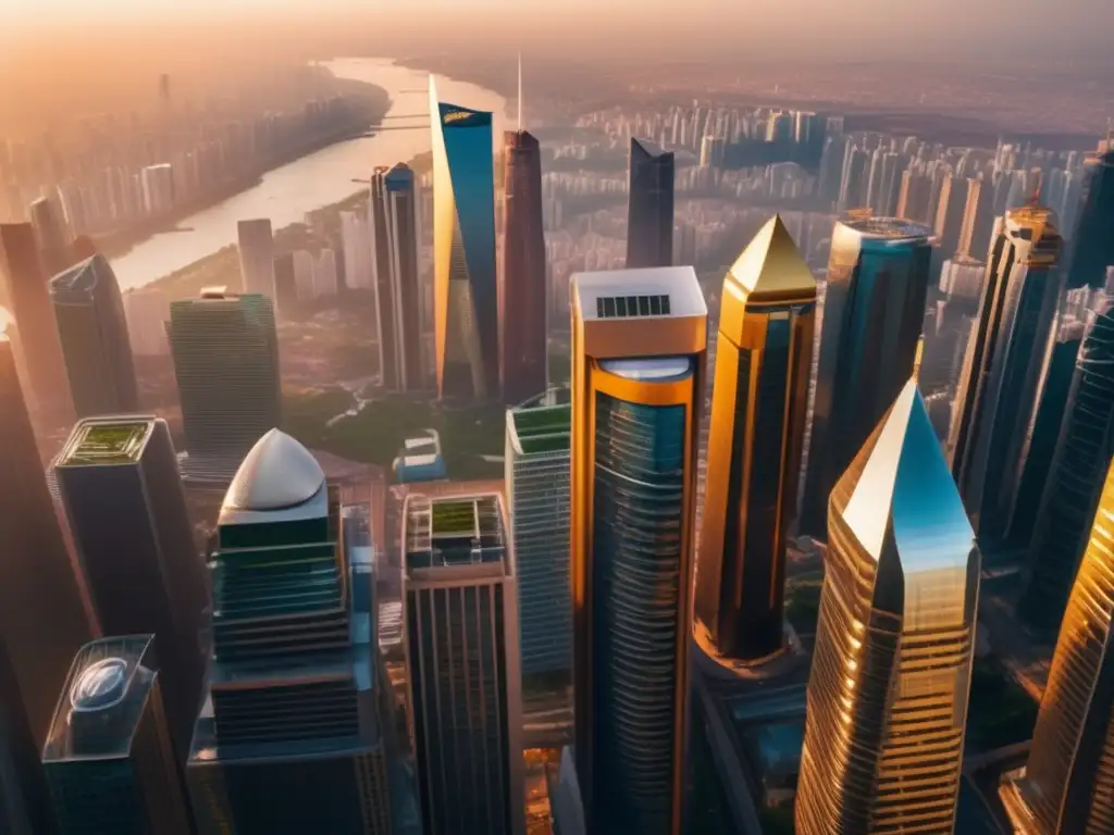 Ciudad emergente: rascacielos, arquitectura moderna Imagen 8K de una vibrante ciudad en mercados emergentes, reflejando el crecimiento de fondos inmobiliarios