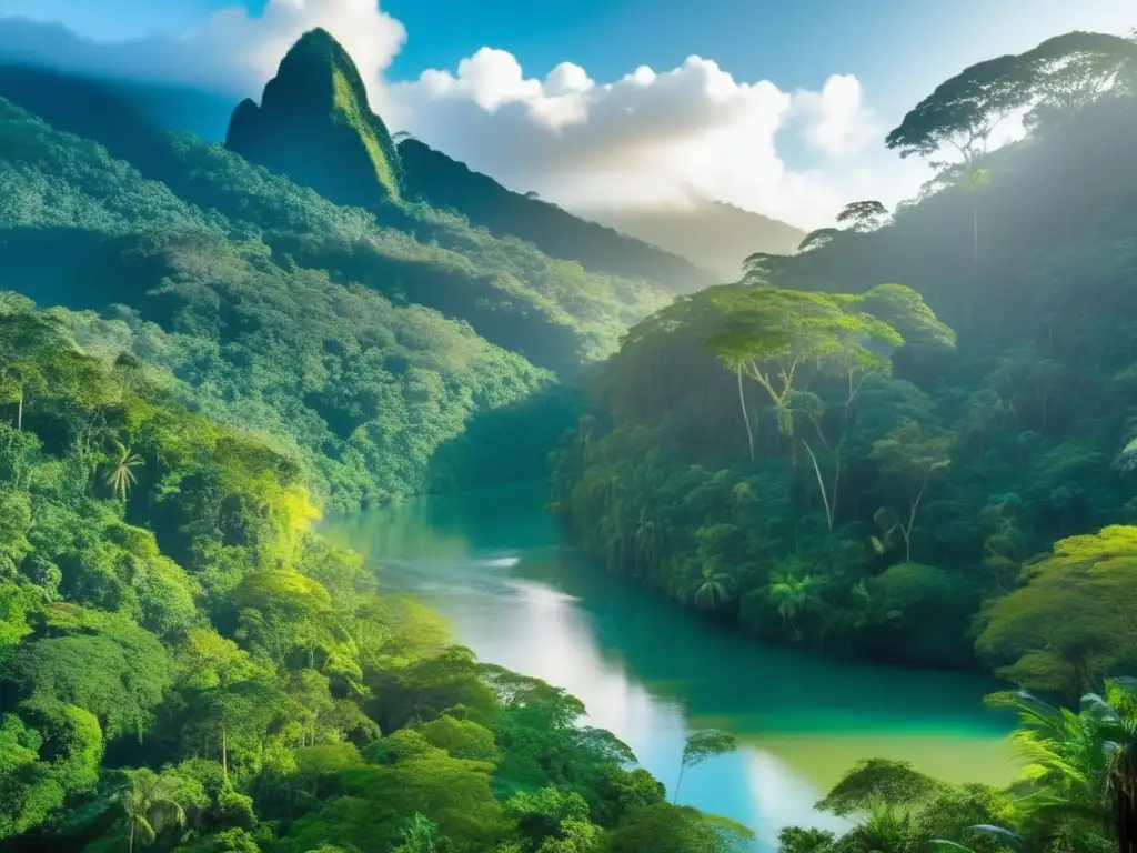 Exuberante selva tropical en América Latina Impacto cambio climático América Latina inversiones: Bosque tropical exuberante y vasto en América Latina, con árboles altos y abundante flora y fauna