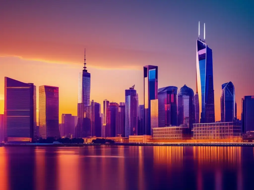 Ciudad moderna al atardecer Impacto BCE: ciudad moderna, rascacielos, puesta de sol, inversión