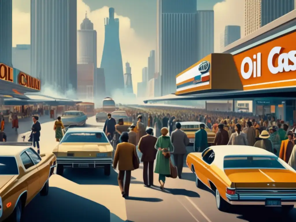 Calles de la ciudad durante la crisis del petróleo en 1973 Impacto Crisis Petróleo 1973: Ciudad en caos y escasez de combustible