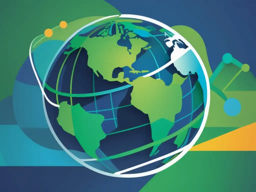 Red Global Financiera Impacto decisiones globales finanzas: gráfico global entrelazado, vibrante y dinámico, reflejando la interdependencia económica mundial