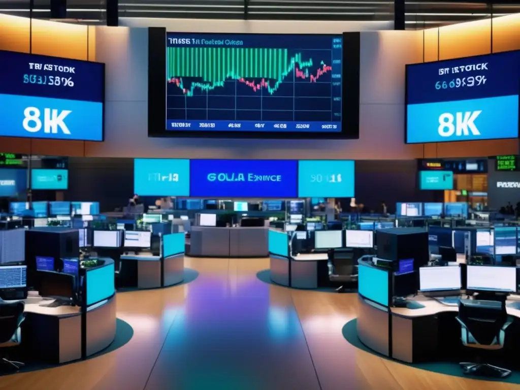 Traders en frenética bolsa global Impacto elecciones Americanas bolsa mundial - Trading floor vibrante de una bolsa global con traders enérgicos y monitores de datos en tiempo real