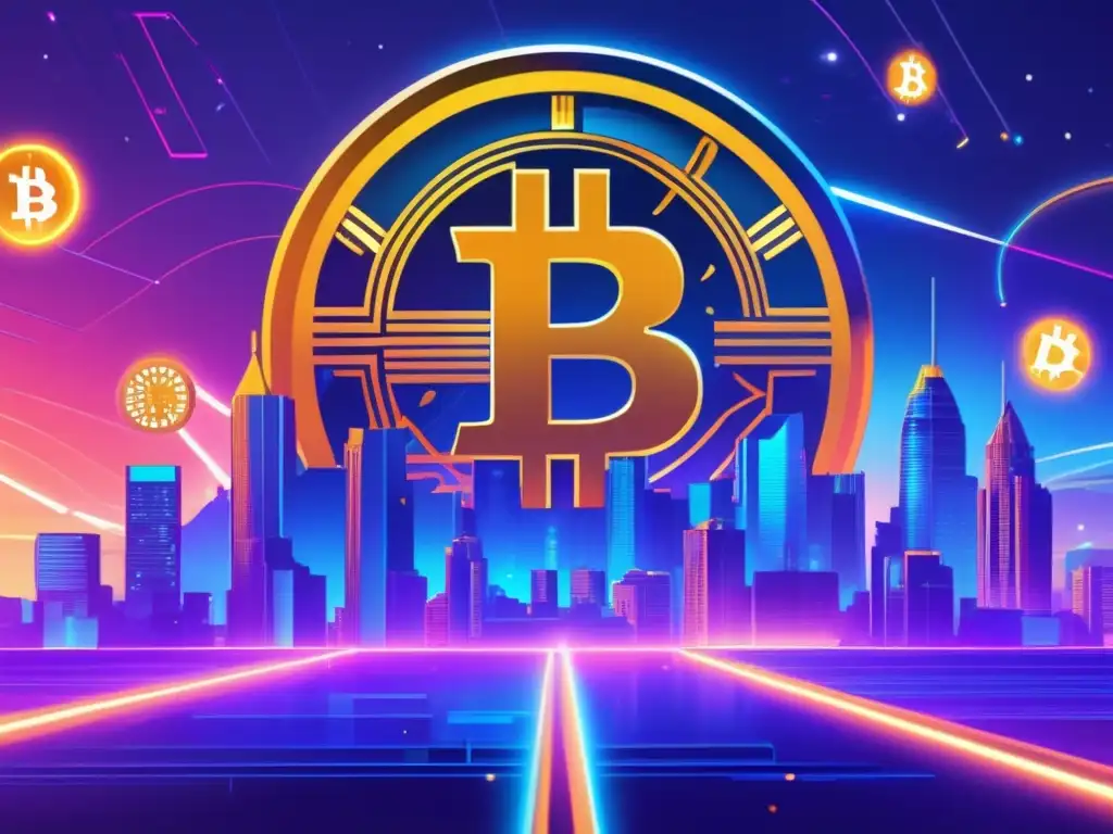 Futuro bitcoin: Ciudad luminosa y reloj de cuenta regresiva Impacto del Halving en la Minería y Mercado de Bitcoin