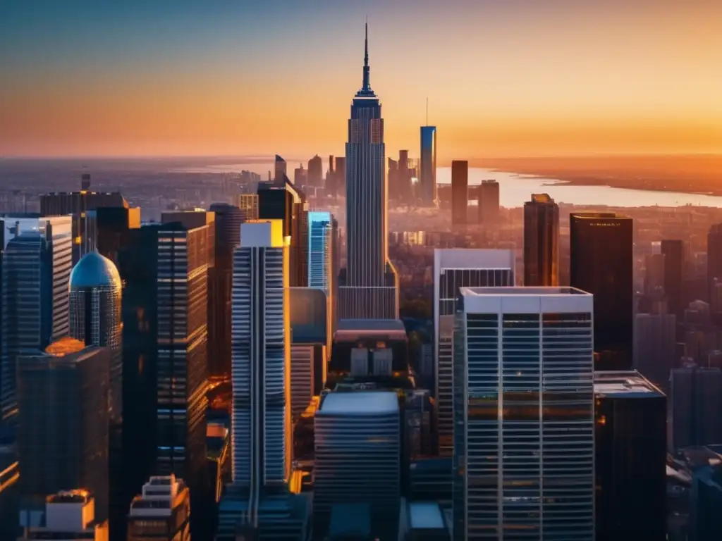 Ciudad en crecimiento y mercado inmobiliario Impacto inmobiliario: ciudad vibrante y moderna al atardecer