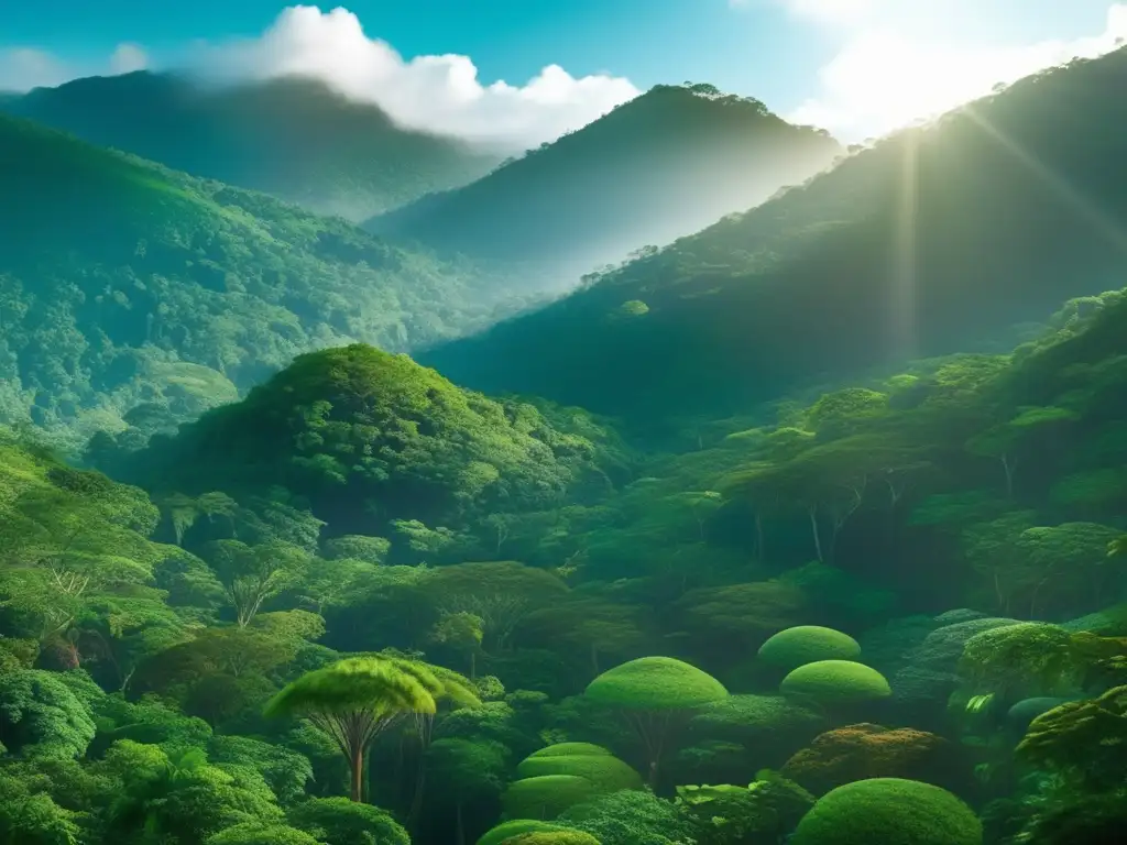 Biodiversidad y negocios: una selva vibrante Impacto biodiversidad e inversiones: imagen 8k muestra exuberante selva, diversidad de especies, cascada majestuosa