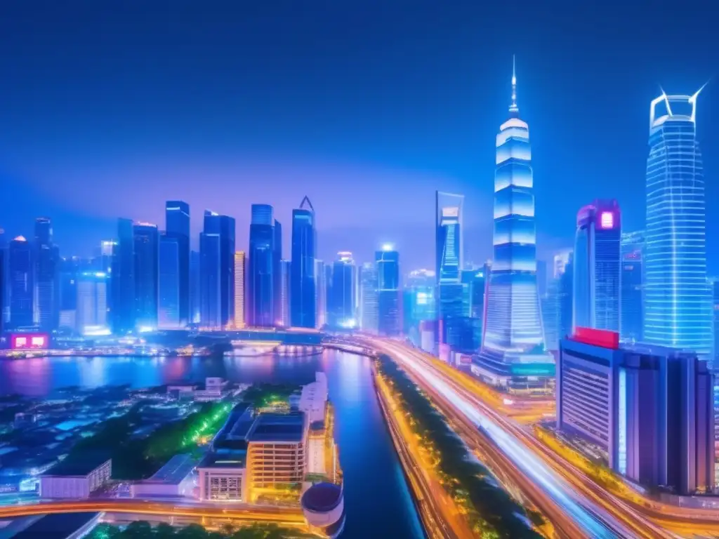 Impresionante ciudad asiática de noche Impacto de Myanmar en inversiones: Imagen urbana vibrante en Asia-Pacífico