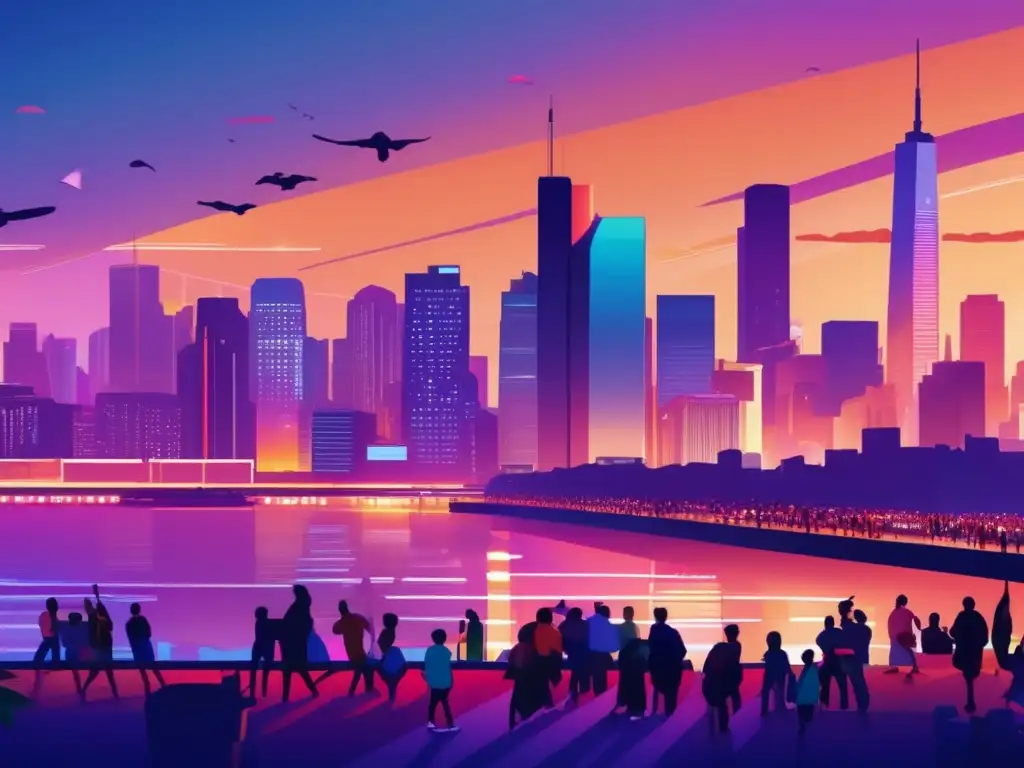 Ciudad multicultural en crecimiento Impacto migratorio en inversiones y economía: ciudad vibrante con rascacielos, migrantes emprendedores y diversidad étnica
