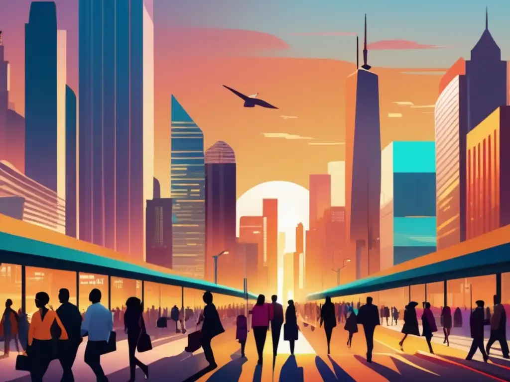 Ciudad cosmopolita al atardecer Impacto migratorio en inversiones y economía en una ciudad cosmopolita al atardecer