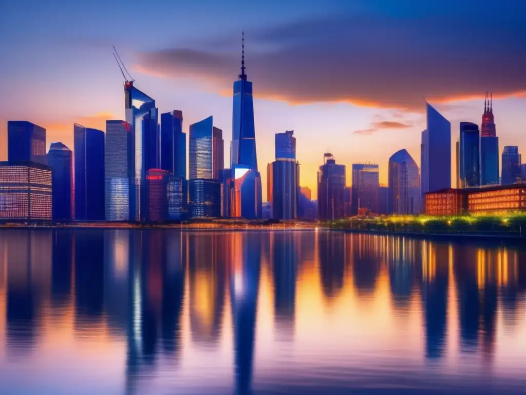 Ciudad moderna al atardecer: finanzas y derivados Impacto políticas monetarias en instrumentos derivados