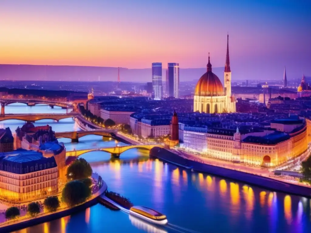 Ciudad europea al atardecer con profesionales discutiendo Impacto tensiones geopolíticas inversiones europeas