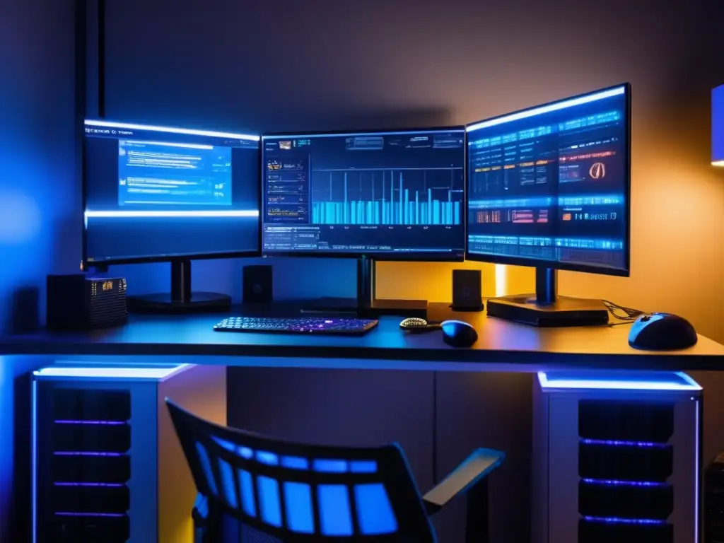 Estación de trabajo minera moderna y profesional Implicaciones legales minar Bitcoin en moderno entorno minero con equipos avanzados y ambientes futuristas