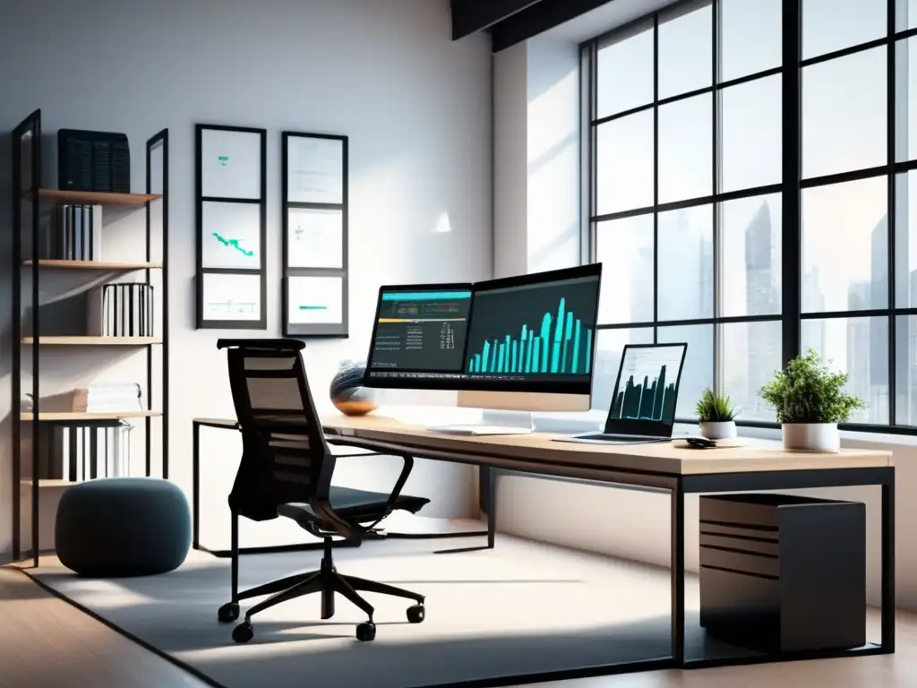 Oficina moderna y elegante con ambiente profesional Importancia asesoramiento financiero profesional en moderna oficina