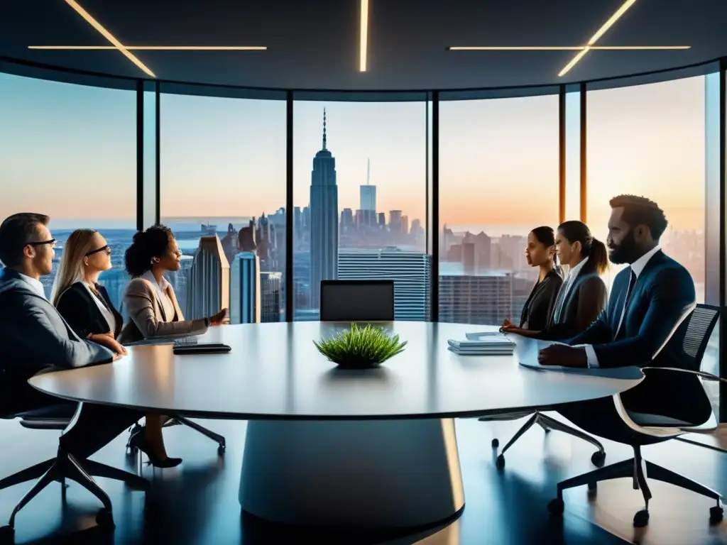 Oficina moderna con profesionales en reunión Importancia de asesores financieros en inversiones - Espacio moderno de oficina con profesionales discutiendo