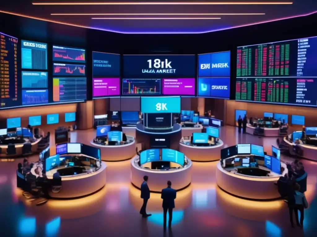 Piso de bolsa lleno de traders en acción Importancia de la capitalización en el mercado de acciones financieras