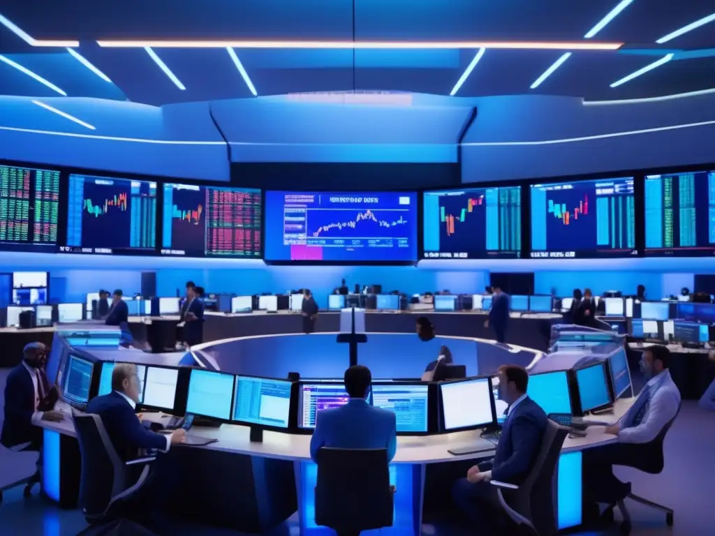 Traders en la bolsa de valores Importancia capitalización mercado financiero con traders en ambiente futurista
