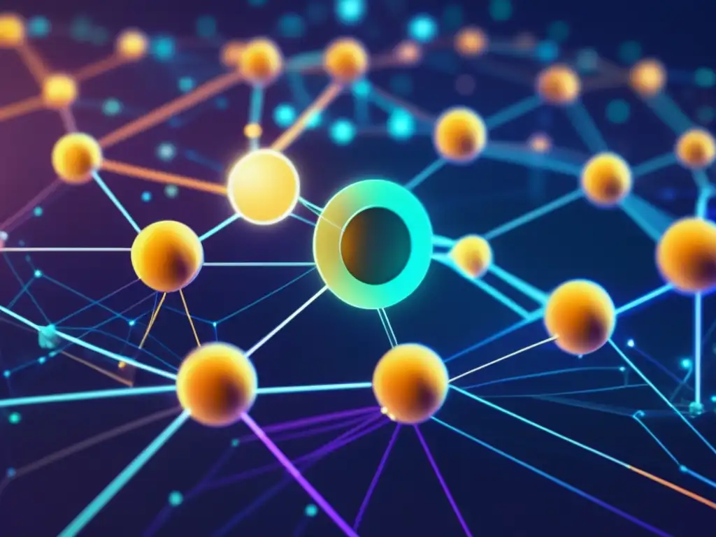 Red interconectada de criptomonedas Importancia de las altcoins en la economía: Red de monedas digitales futuristas con nodos interconectados y flujo de transacciones y datos